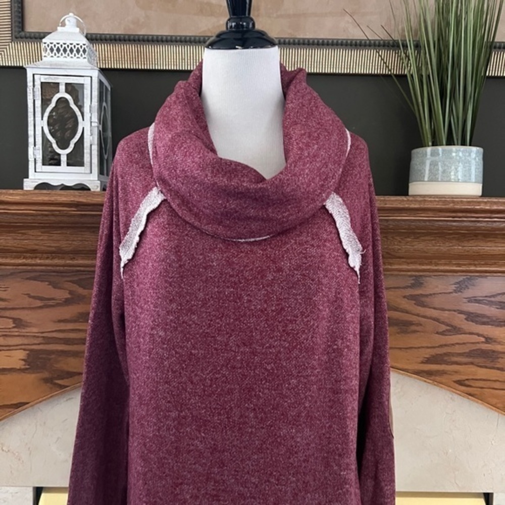 12PM By Mon Ami Women's Maroon Funnel Cowl Neck Pullover Sweater Sz. M - Picture 2 of 10